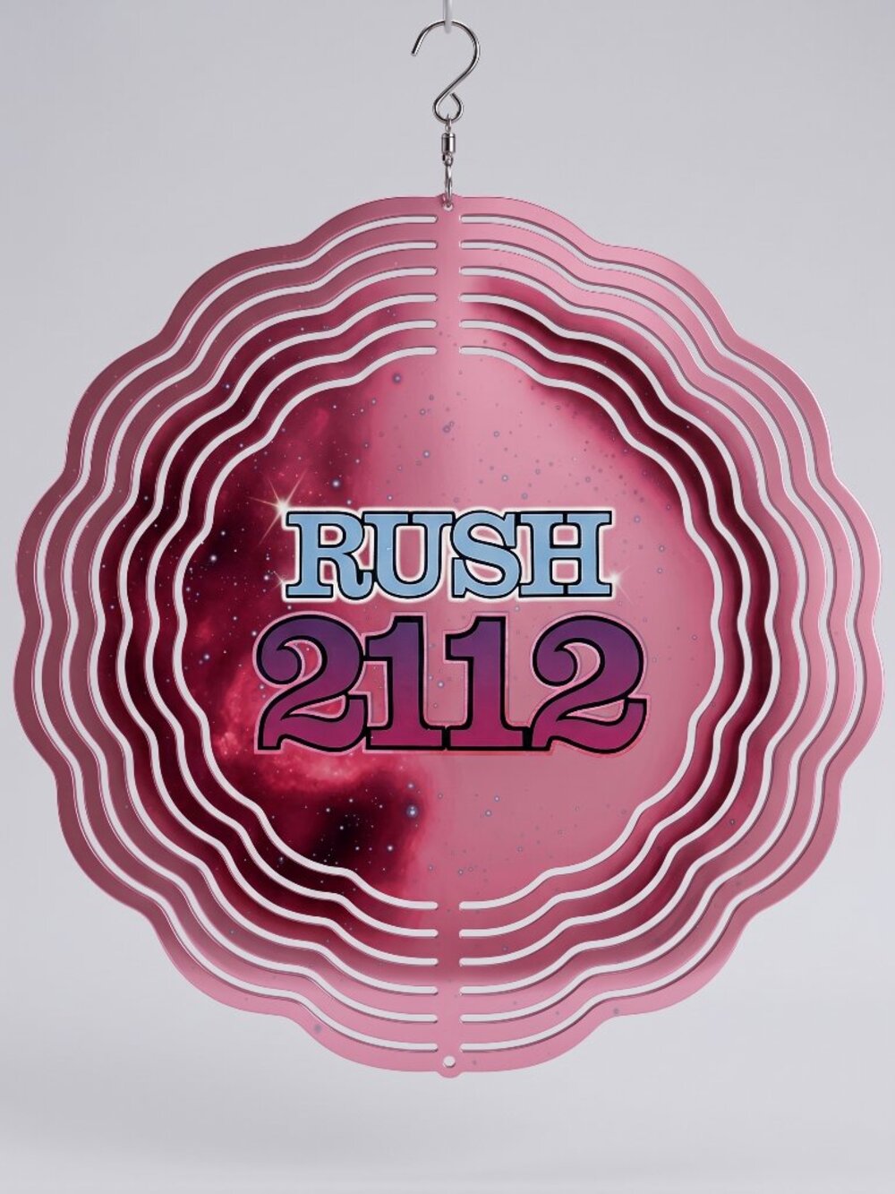 10" Rush 2112 Rock Band Kinetic Wind Spinner -Pink Metal Hanging Yard Decor